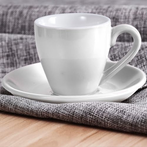 homEdge Porcelain Espresso Shot Cup Set with Saucers and Stainless Steel Spoons - 80 ml / 2.67 oz, Set of 4, White - color: White