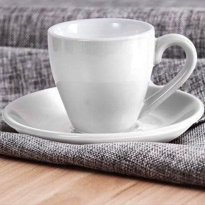 homEdge Porcelain Espresso Shot Cup Set with Saucers and Stainless Steel Spoons - 80 ml / 2.67 oz, Set of 4, White - color: White