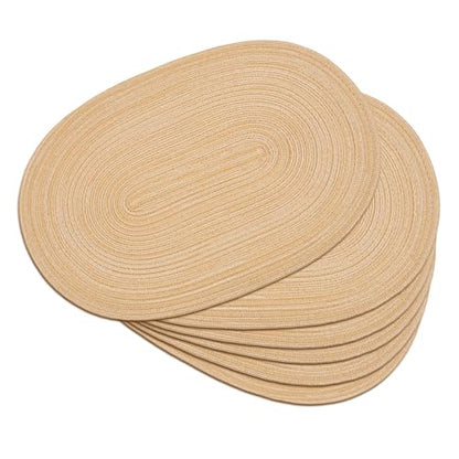 Placemats Set of 6, Woven Oval Braided Dining Table Mats(Beige Brown) | 12 x 17.5 Inch Size Fits Plates and Flatware; Hand Washable and Heat Resistant for Kitchen Use, with Farmhouse and Boho Style - color: Beige Brown, size: 6 pcs