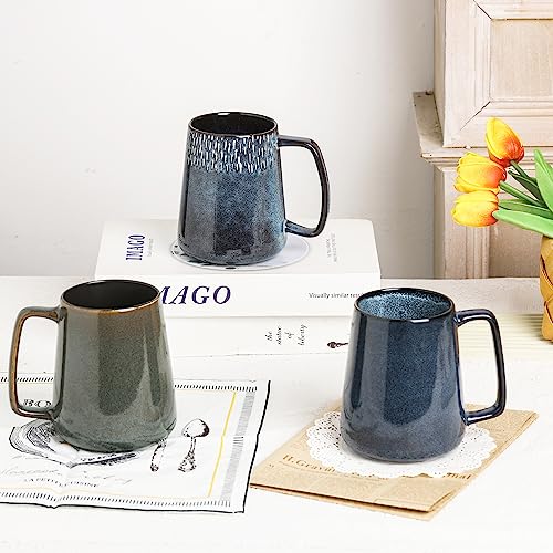 Large Ceramics Coffee Mugs,24 OZ,Large Handle Design,Extra Large Tea and Coffee Cup for Office and Home，Microwave And Dishwasher Safe(Color:24 oz blue) - color: 24 oz blue