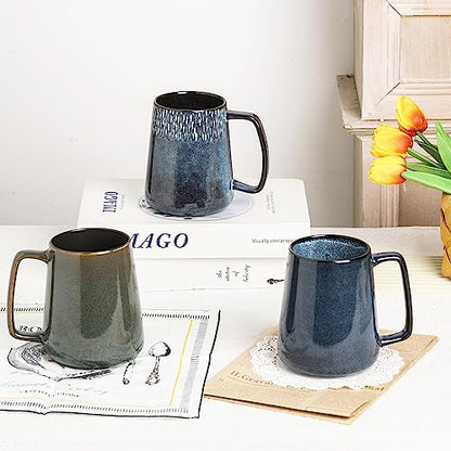 Large Ceramics Coffee Mugs,24 OZ,Large Handle Design,Extra Large Tea and Coffee Cup for Office and Home，Microwave And Dishwasher Safe(Color:24 oz blue) - color: 24 oz blue