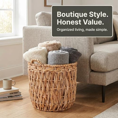Household Essentials Brown Tall Round Wicker Storage Basket 19'' x 25'' - color: Natural Banana Leaf