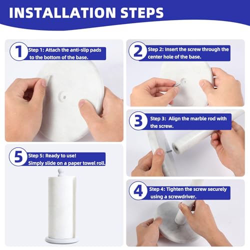 Premium White Marble Paper Towel Holder for Kitchen Countertop, Heavy Duty Freestanding Paper Towel Stand with 3 Lbs Weighted Base for One-Handed Tearing, Non-Slip, Fits Standard & Large Jumbo Rolls - color: Pure White