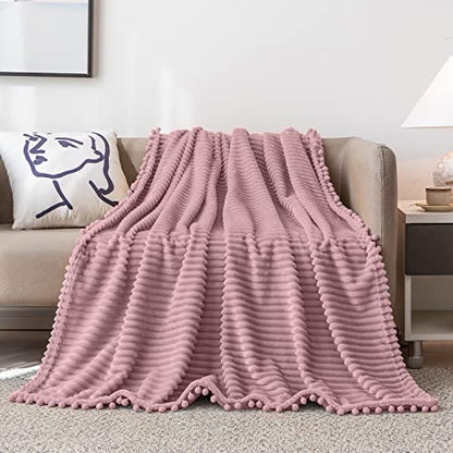 DISSA Fleece Blanket Throw Size – 51x63, Pink – Soft, Plush, Fluffy, Fuzzy, Warm, Cozy – Perfect Throw for Couch, Bed, Sofa - with Pompom Fringe - Flannel Blanket Throw Blanket - color: Pink, size: 51x63"