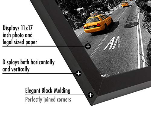 Americanflat 11x17 Picture Frame with Shatter-Resistant Glass - Set of 2 - Signature Collection - Gallery-Style Frames Made of Engineered Wood - Picture Frames for Wall Display - Black | Shatter-resistant glass, hangs vertical or horizontal, sawtooth hang