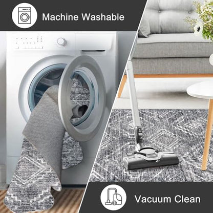 KILOCOCO Washable Runner Rug 2x5 ft Non-Slip Hallway Runners, Grey | Non Slip Runner Rug, Printed Kitchen Runner Rug, Low-Pile Entryway Runners, Soft Geometric Rugs for Bedroom Hall Living Room - color: Grey, size: 2' x 5' (Runner)