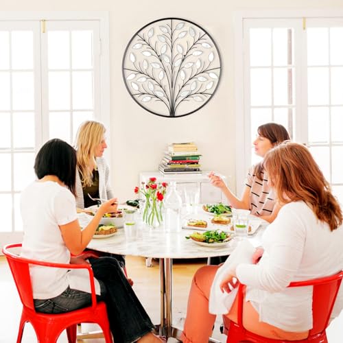 ALICE HOUSE Metal Wall Art with Shell Leaves, 26" Tree Wall Sculpture, Wall Decor for Living Room, Dining Room, Bedroom, Entryway AL4101