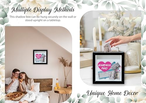 Honeymoon Fund Box, 8×8 Wedding Shadow Box Frame with Slot, Pink Heart Wedding Money Saving Decoration for Reception Bridal Shower, Travel Fund Memory Keepsake Gift for Newlyweds -A03 - size: 8×8 pink heart