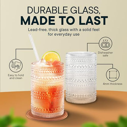 15 OZ Hobnail Drinking Glasses, Clear, Set of 12 | Genuine Glass | Set of 12 - color: Clear, size: 15 Oz