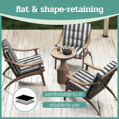 Outdoor Chair Cushions 42x21x4 Inch Set of 2, Dark Gray Stripe | Patio Cushions for Dining Rocking Chairs, High Back Soft Seat Pad with Ties, Waterproof Fade Resistant, Indoor Outside Use - color: Dark Gray White Stripes