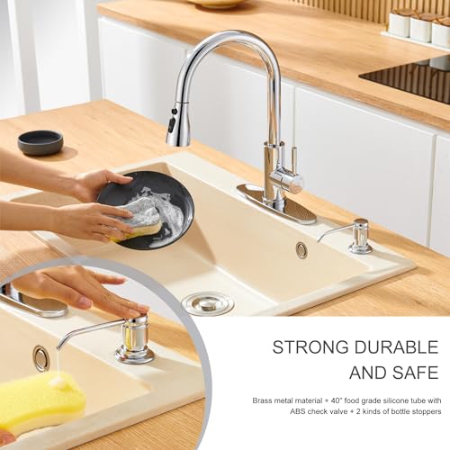 Gagal Soap Dispenser (Chrome) and Extension Tube Kit for Kitchen Sink, Complete Brass Pump with 40" Silicone Tube Connect to The Bottle Directly, Say Goodbye to Frequent Refills - color: Chrome