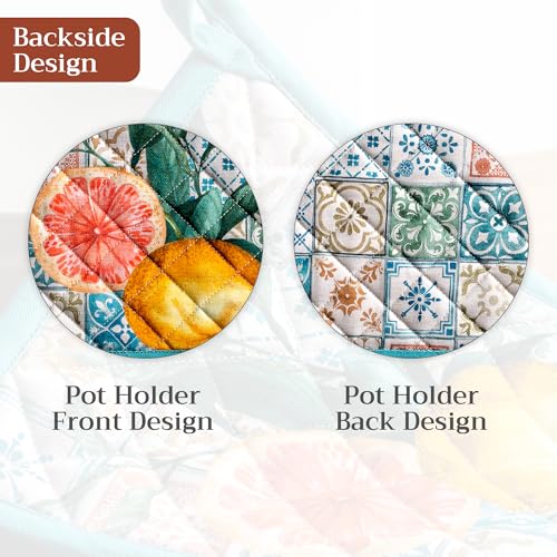 Maison d' Hermine Pot Holders 100% Cotton Potholders (8" x 8", Pack of 1) | Heat Resistant Hot Pads with Loop BBQ Cooking Baking Farmhouse Kitchen Handling Hot Pans Spring Summer - Agrume - color: 010 - Agrume, size: 8" x 8" (Pot Holder Pack of 1)