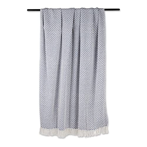 DII Modern Zig Zag Throw Blanket Woven Cotton, Hand-Knotted 2.5" Fringe, 50x60, Stonewash Blue - color: Stonewash Blue, size: 50x60"