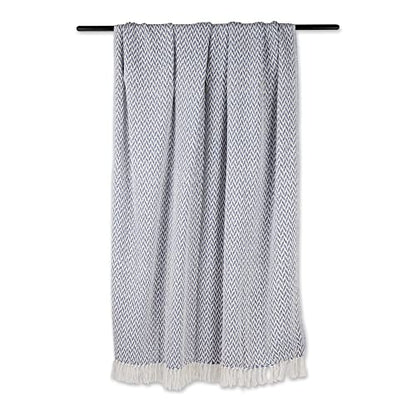 DII Modern Zig Zag Throw Blanket Woven Cotton, Hand-Knotted 2.5" Fringe, 50x60, Stonewash Blue - color: Stonewash Blue, size: 50x60"