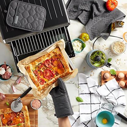 KitchenAid Quilted Cotton Terry Cloth Oven Mitt, Pot Holder, Kitchen Towel 4-Pack Set, Heat Resistant, Silicone Grip, Gift Set, Charcoal Grey, 16"x26", 7"x13" & 7"x10" - color: Charcoal Grey