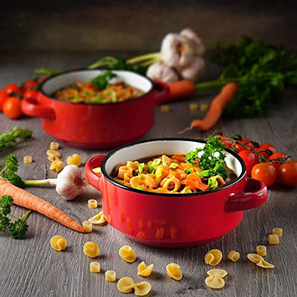 ECODECO Ceramic Soup Bowls with Handles – Set of 2 (16 oz) – Red | Oven & Microwave Safe – Gift Boxed – Ideal for French Onion Soup, Baked Meals & Housewarming Gifts - color: Red