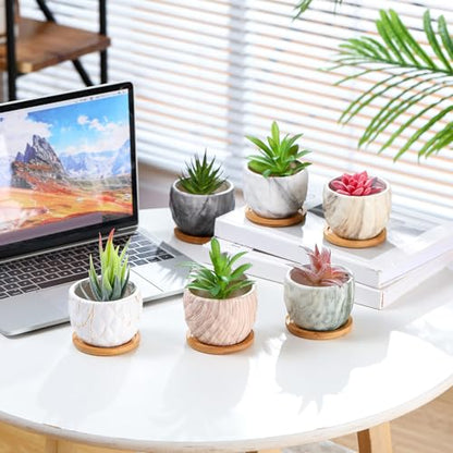 Marbling Ceramic Flower Pot 3.35 Inch Succulent Small Plant Cactus Herbs Planter Ceramic Pot with Drainage Hole Matte Round Container(6 Pcs,Elegance Style) - style: Elegance Style