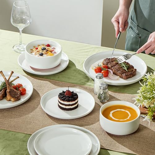 Ceramic Salad Plates Set, 8 Inch, Set of 4, Elegant White | Stoneware, Dishwasher & Microwave Safe, Small Dinner Plates, For Cake, Fruits, Waffle, Pasta, Salad - color: White, size: Salad Plates Set (4PCS)