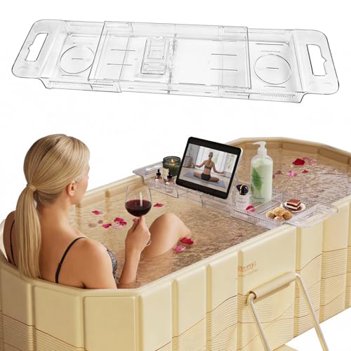 Foldable Bathtub Tray, Adjustable Expandable Bath Tray for Tub 22-31.4in | Clear Acrylic Bathtub Caddy Tray, Shower Tub Organizer Rack with Multi Compartments, Multi-Position Tablet Holder - color: Transparent | Mode 5 | ‎‎22" X 7.8" X 1.7"