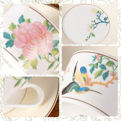 KAMMAK Tea Cups and Saucers Set of 2, Porcelain Coffee Cups, JBE004 | Stackable Espresso Mugs, Ceramic Demitasse for Coffee, Cappuccino, Latte, Americano, Tea - size: 8CZJBE004