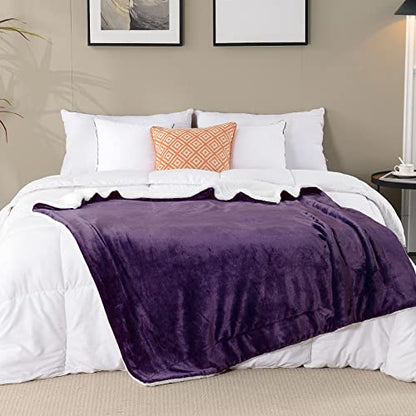 Sherpa Fleece Throw Blanket, Aubergine, 50x60 inches | Double-Sided Super Soft Luxurious Plush Blanket Throw Size - color: Aubergine, size: 50"×60"