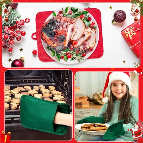 R HORSE 6 Pack Christmas Red Green Pot Holders with Pockets, 7''x 9'' | Cotton Kitchen Hot Pads, Heat Resistant Oven Mitts, Non-Slip Potholder Terry Cloth, Ideal for Baking, Cooking, Christmas Gift - color: Red, Green