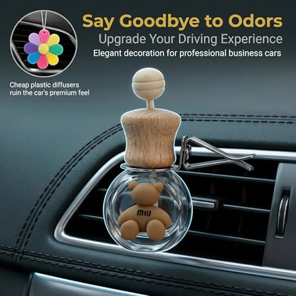 2 Pack Bear Car Vent Clip Diffuser Refillable Empty Glass Bottle | Wood cap glass diffuser with dropper, DIY essential oil freshener for car wardrobe bathroom home - size: Bear-A5 - 2PCS