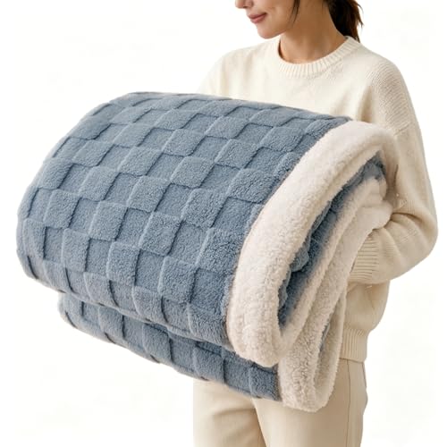 Gracelife Sherpa Throw Blanket for Couch, Flannel Cozy Soft Thick Blanket for Bed - Fleece, Dirty Blue, 60x80 Inches - color: Dirty Blue, size: 60"*80"