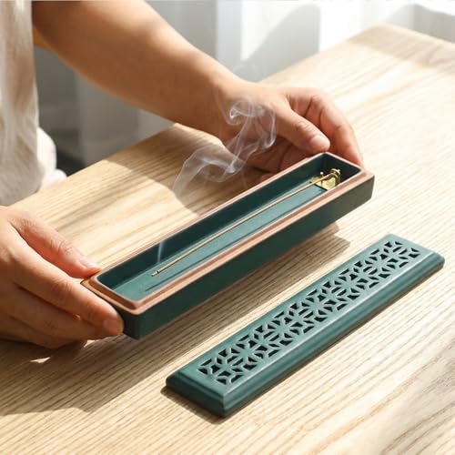 CEREMONY Incense Holder for Sticks, Ceramic Insence-Stick Holder Ash Catcher, Incense Holder Timkburner for Meditation Yoga Spa Room Incense Holder (Lever Green) - color: Lever Green