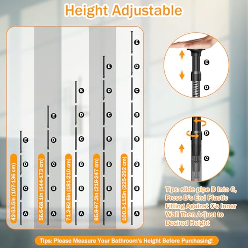 Corner Shower Caddy with Tension Pole, 4-Tier Rustproof Bathroom Organizer Shelves, No-Drill Adjustable Shower Storage Rack 42–115 Inches, Space-Saving Floor Standing Shower Organizer
