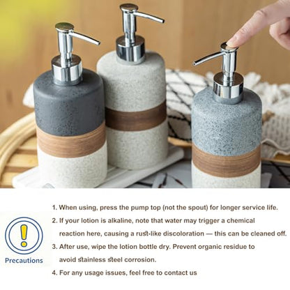Ceramic Dish Soap Dispensers Set of 2 for Kitchen and Bathroom | Hand Soap and Lotion Dispenser Set, Shampoo and Conditioner Bottles | with Stainless Steel Pump, Silicone Funnel, Tray, Black - color: Black and White, size: 2xSoap Dispenser Set with Tray