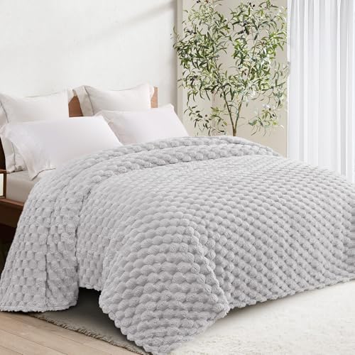 Whale Flotilla Soft Fleece King Size Bed Blanket 3D Jacquard, Light Grey | Lightweight Breathable Coverlet Bedspread for All Seasons, Super Cozy Plush Fluffy Fuzzy Decorative Blanket for Bed, 90"x104" - color: Light Grey, size: King(90x104 Inch)