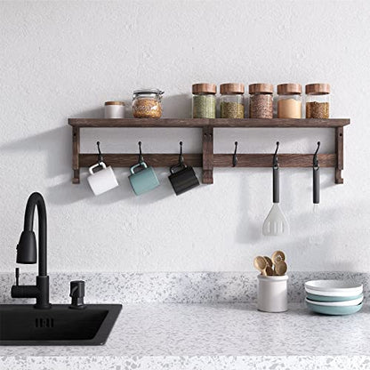 VERTORGAN Coat Hooks, Wood Rack, 31.5 Inch Entryway with 10 Hooks (Brown) | Wood Coat Hooks,Wall Hooks for Hanging,Hat Rack Bag Hanger Key Holder for Wall,Purse Hanger Towel Racks for Bathroom