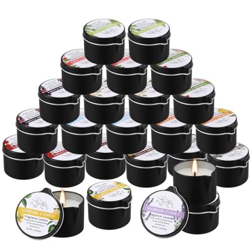 Massage Oil Candles for Couples – 12 Scents Romantic Low Temperature Massage Candles Gift Set, Body Oil Candle for Date Night, Spa & Skin Care, Anniversary Valentine's Day Gifts - color: Black-Massage, size: 24pack