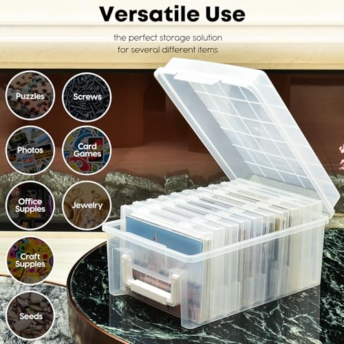 ALINK Photo Storage Box 5 x 7 In Photo Case, 10 Inner Large Photo Keeper, Clear Photo Storage Container, Seed Craft Cards Pictures Organizer, Plastic Office Organizer with 1 Label Sticker - size: 5" X 7"