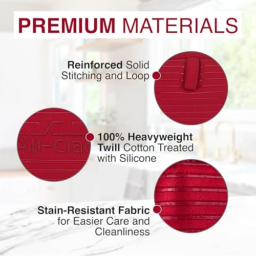 All-Clad Premium Pot Holder & Heating Pad, (2-Pack) Heat Resistant to 500 Degrees, 100% Cotton 10"x6.25" for Kitchen and Barbeque, Chili Red - color: Chili, size: 2 Pack