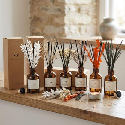 Reed Diffuser Set for Bathroom Air Fresheners, Oil Diffuser Sticks with Flower | Balsam Fir Scent 4.0 fl oz Home Fragrance with Sticks Defusers | House Bedroom Office Shelf Decor