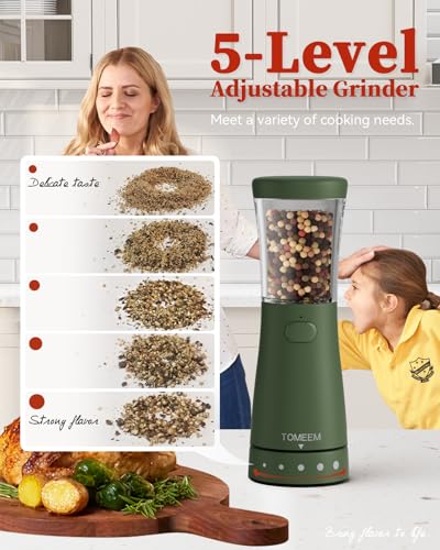 Electric Salt and Pepper Grinder Set with Storage Base, Stainless Steel Rechargeable Salt and Pepper Grinder Set with 4.5 oz Large Capacity, 1.8" Wide Mouth, Adjustable Coarseness, Ideal for Kitchen - color: Dark Green