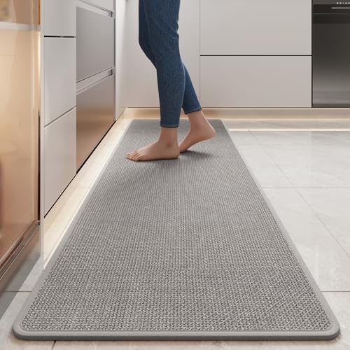Long Kitchen Runner Rugs Kitchen Mat Non Slip Washable Gray 17"x59" | Super Absorbent Woven Rubber Backing Washable Kitchen Floor Mat Sink Mat Runner Rugs Front of Sink, Easy Clean - color: A- Gray, size: 17"x59"