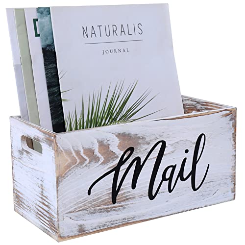 Mail Organizer Countertop Mail and Key Holder for Desk Mail Basket Letter Organizer Caddy Dorm Organizer Rustic Home Decor Mailbox White 5.5*5.5*11.4 Inch - color: White