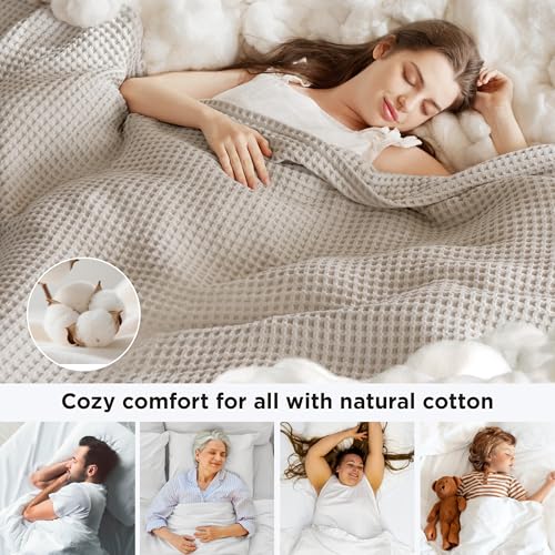 Bedsure Lightweight 100% Cotton Waffle Blanket, Throw XL, Linen | Summer, Breathable, Soft, Comfort, Light, Thin, Textured, Bed, Couch, Sofa, Chair, 50"x70", Sheet Blanket, Cozy Gifts - color: Linen, size: Throw Xl (50" X 70")