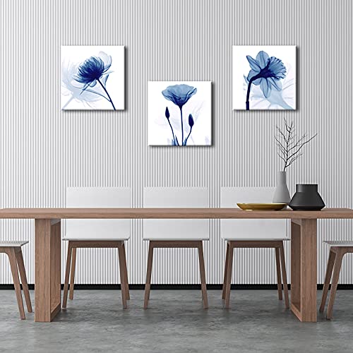 Wieco Art Blue Abstract Flowers 3 Panels Canvas Prints Wall Art Modern Pictures Artwork for Living Room Bedroom and Home Decorations - size: 20x20inchx3pcs (Unframed)