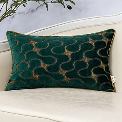 Green Throw Pillow Cover Wavy Cushion Cover Modern Zippered Rectangular Pillowcase for Sofa Couch Bedroom Living Room Home, 12x20 Inch - color: Green, size: 20" x 12" (Pack of 1)