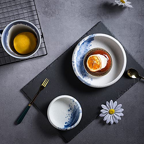 Uaral Salad Plate Stone Plates Appetizer Plates Portion Plate Japanese Serving Dishes Set of 4, 5.5 inch(Blue Stone Texture) - color: Blue