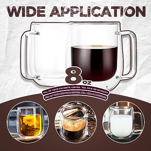 2 Pack Double Wall Insulated Coffee Mugs 8 oz | Clear glass coffee mugs espresso with handle Perfect for Americano, Latte, Cappuccino, Espresso, Beverage and Tea