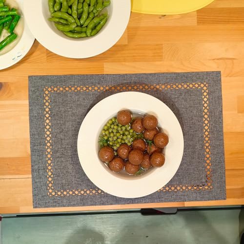 Placemats Set of 4 for Dining Table with Hollow Edge Design- Table Mats 12x 18 Inch, Cloth Place mats Machine Washable (Grey 4pcs) - color: H-grey, size: 4 pcs