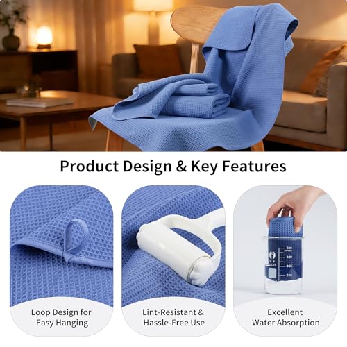 MICROFI Waffle Weave Bath Towel Set, Microfiber, 4 Pieces (Body/Hair/Hand/Face), Quick Dry, Lightweight, Super Absorbent, Lint Free, 380 GSM (Dark Blue) - color: Dark Blue