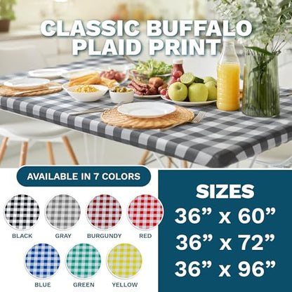 Kitchen Tablecloth -Fitted with Elastic, Vinyl with Flannel Back, Fits for Table 36" w x 60" L Rectangle,Water Proof, Easy to Clean, Checked Grey Design - color: Checkd Grey, size: 60" x 36" (Rectangular)