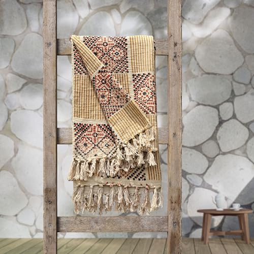 Trade Star 100% Cotton Blanket with Tassels Decorative Designer Cotton Throw Premium Cozy Throw Blanket for Room Decor with Beautiful Syahi-Begar Block Printing 50x70 Inches (Throw Blanket 9) - color: Throw Blanket 9