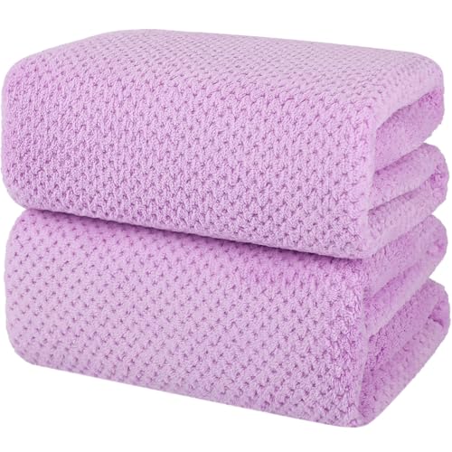 2 Pack Bath Towel Set, Waffle Bath Towel Set, Super Soft Highly Absorbent, Sturdy Quick Drying Towels for Bathroom, Gym, SPA, Yoga (2 Piece 35" x 70", 2Purple) - color: 2purple, size: 35 x 70 Inch